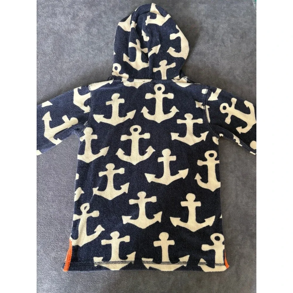Mini Boden 3 4 years toweling long sleeve swim cover up blue and white anchors